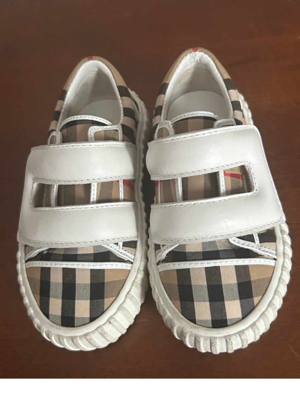 Burberry Beige Plaid & White Kids Sneakers